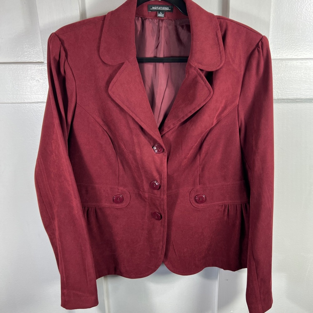 Notations Womens Burgundy Faux Suede Peplum Blazer Jacket MMOJ0009 Maroon Large